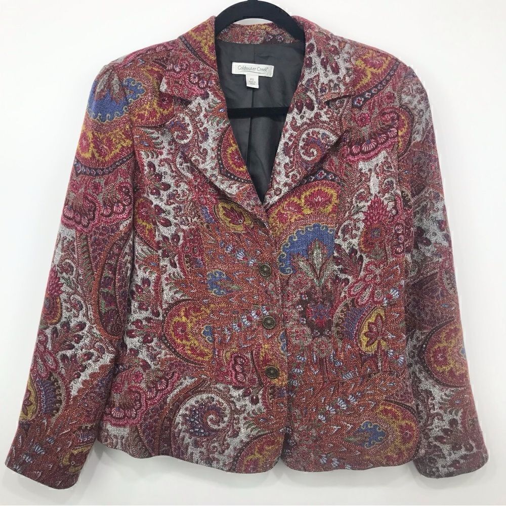 Coldwater Creek Old World Red Paisley Print Blazer
